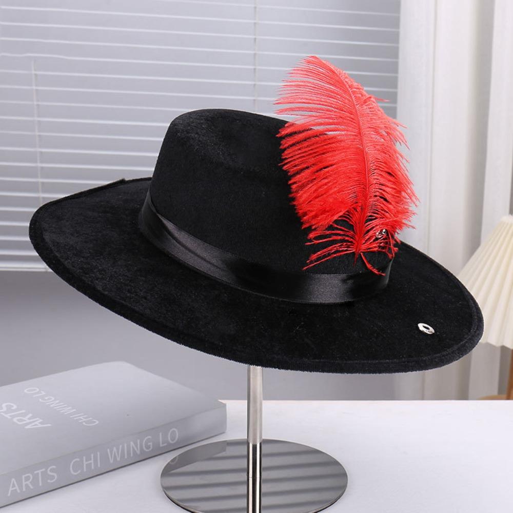 Black Snowman Costume Hat Artistic with Simulated Feathers Felt Hat Retro Sun Protection Halloween Snowman Feather Hat