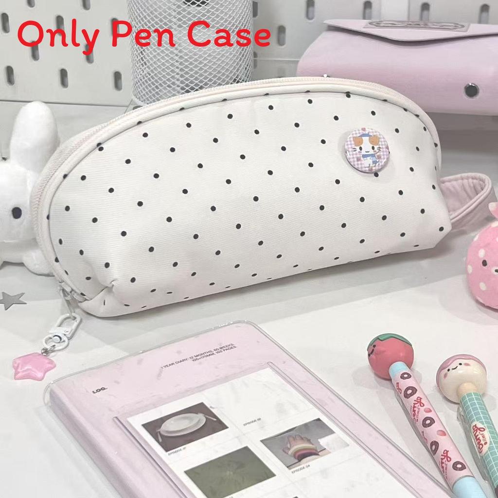Polka Dot Shell Pencil Case Made Of Polyester For Girls And Office Supplies Storage