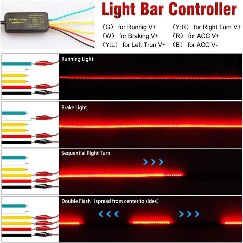 Car LED Brake Light Strip 5 Function Sequential Rear Tail Warning Lights Waterproof for Truck VAN SUV Bus Signal Lamp