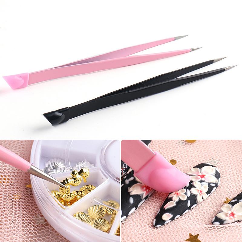 Doppelseitige Silikon-Nailart-Pinzette mit Presskopf Nagelsticker Strasssteine Aufnahmewerkzeug Wimpernverlängerung Make-up-Werkzeuge