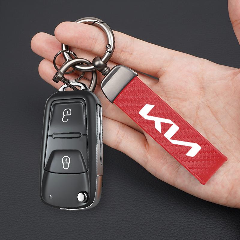 FCQP1 Carbon Fiber Leather Keyrings Car Keychain Accessories For Kia GT-Line Sportage Ceed Rio Picanto Sorento Soul Cerato Venga Forte