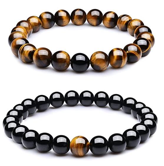 Bracelets de Couple Oeil de Tigre Mat & Pierre d'Agate - Perles de 8mm, Style Étudiant