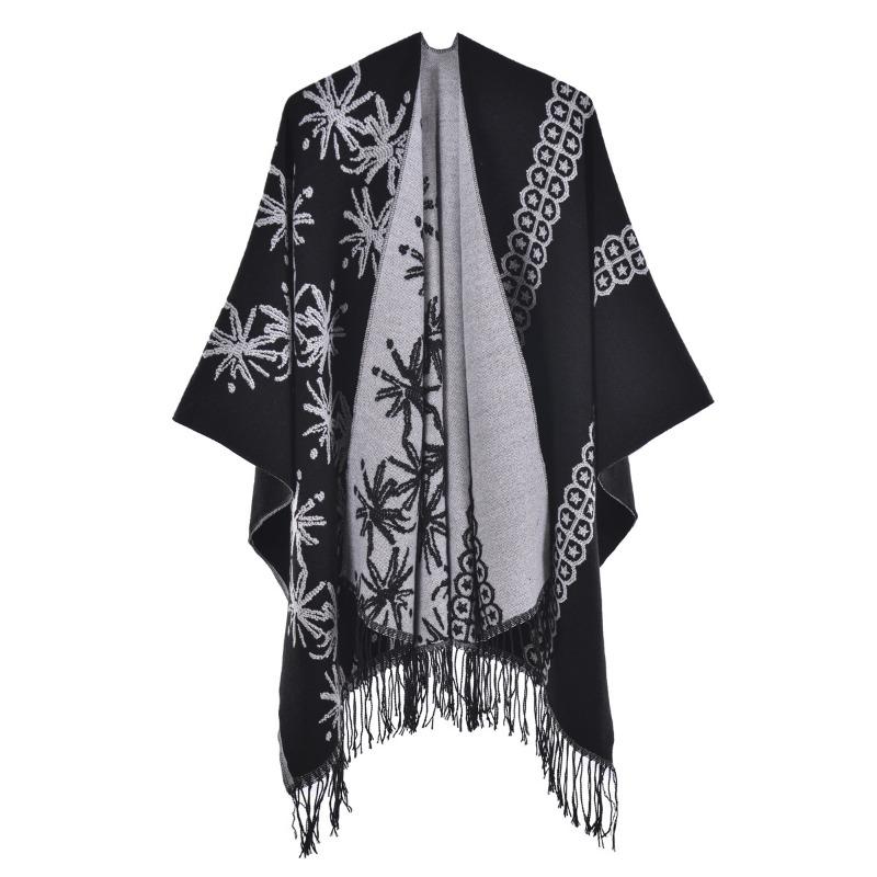 Autumn and Winter Women's Shawl Double-sided Fringed Enlarged and Thickened Split-ended Cape Fashionable Warm Knitted Scarf