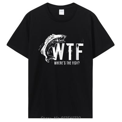 WTF Wheres The Fish Funny Fishing TShirt Mens Clothing Versized Unisex Streetwear Tshirt Summer Casual Cotton Tops Tees