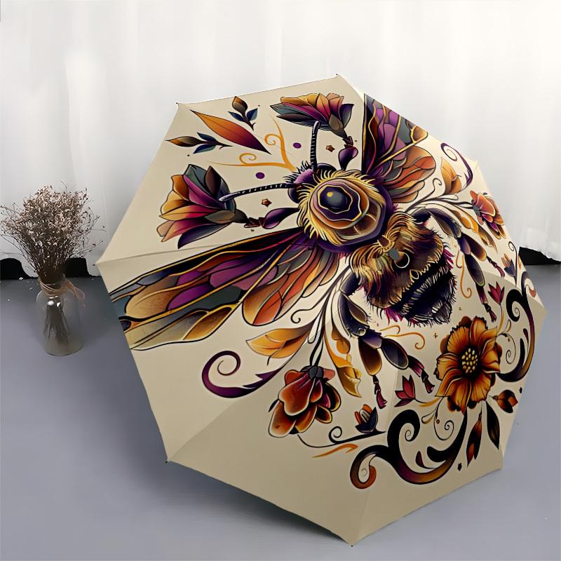 Bee Artwork Automatic Folding Umbrella Compact 8 rib Design,Unique Style,Suitable for Everyday Outdoor Use,Perfect Gift for Friends and