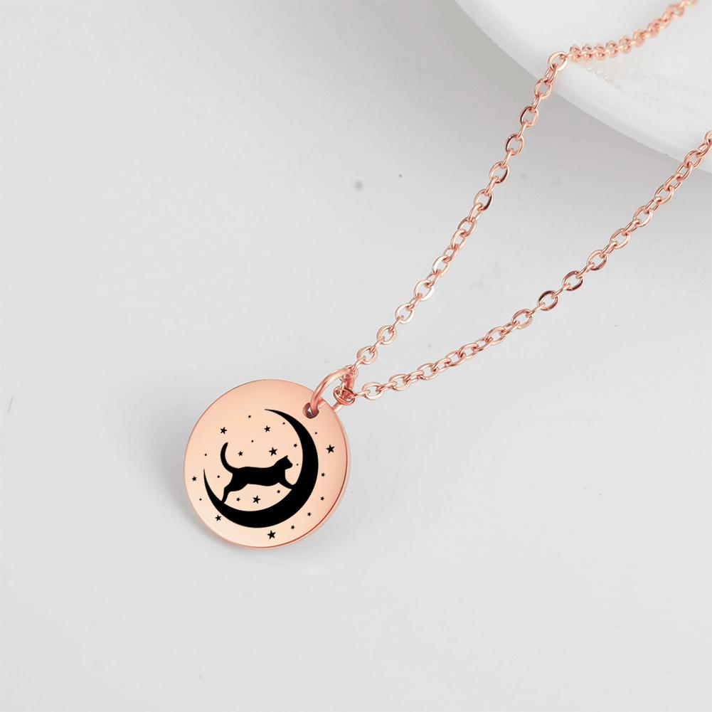 My Shape Cat Moon Star Round Pendant Necklace Women Girl Gold Color Stainless Steel Aesthetic Necklace Choker Fashion Jewelry