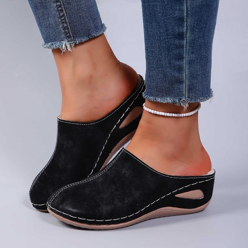 Wedge Heel Baotou Slippers For Women Fashionable Hollow Design Platform Cotton Slipper Outdoor Comfortable Beach Shoes For Women