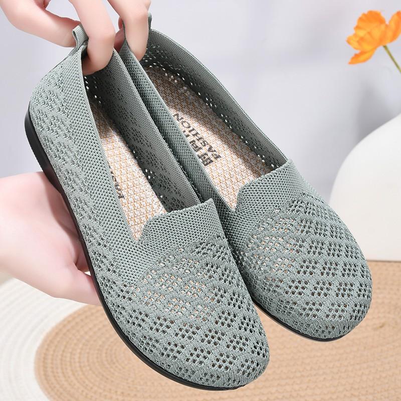 Womens Breathable Mesh Flat Shoes With Cutout Design Comfortable Slip-On Walking Fall