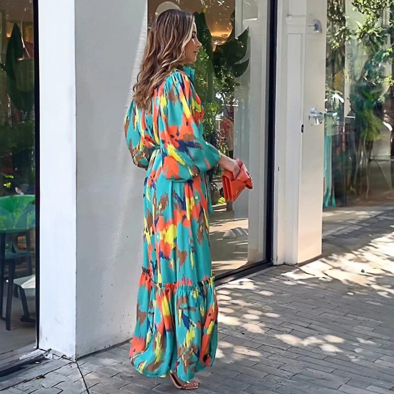 Vestido Falda Larga Estampado de Otoño e Invierno para Mujer