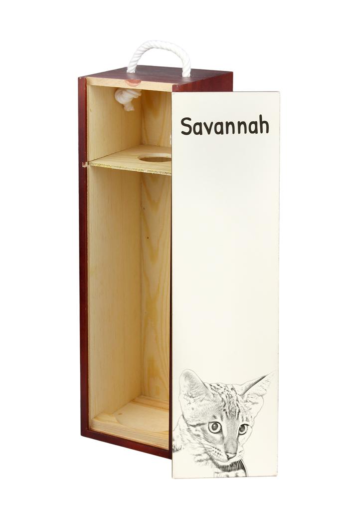 Savannah - Wine Box with a Cat, Alcohol Box with Graphics, Personalized Gift Box from the Art-Dog Brand