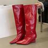 Fashion Fashion Pointed Toe Modern Ladies Knee High Boots With Wedges Shoes Female Slip On Footwear Women Long Boots Heeled Shoes Pumps