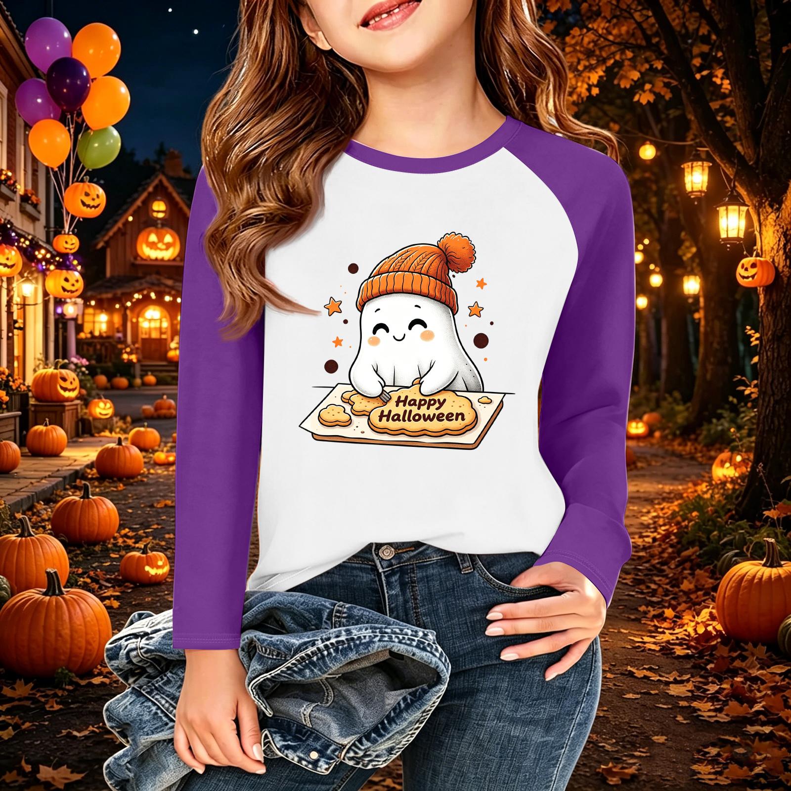 Kids Halloween Printed Long Sleeve Neck T-Shirt for Casual Wear 150
