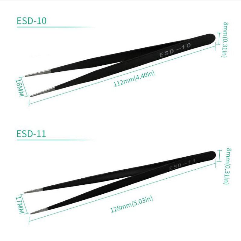 Stainless Steel ESD Multi-colored Tweezers Set, 6 Non-magnetic Precision Tweezers with Straight, Elbow, Flat and Pointed Tips