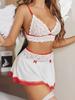 Sexy Lace Lingerie Set with Red Bow Trim – White Bralette & Skirt Two Piece for Romantic Night and Gift Surprise