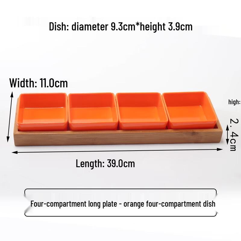 Japanese Style 4-Compartment Melamine Snack Serving Set with Bamboo Tray