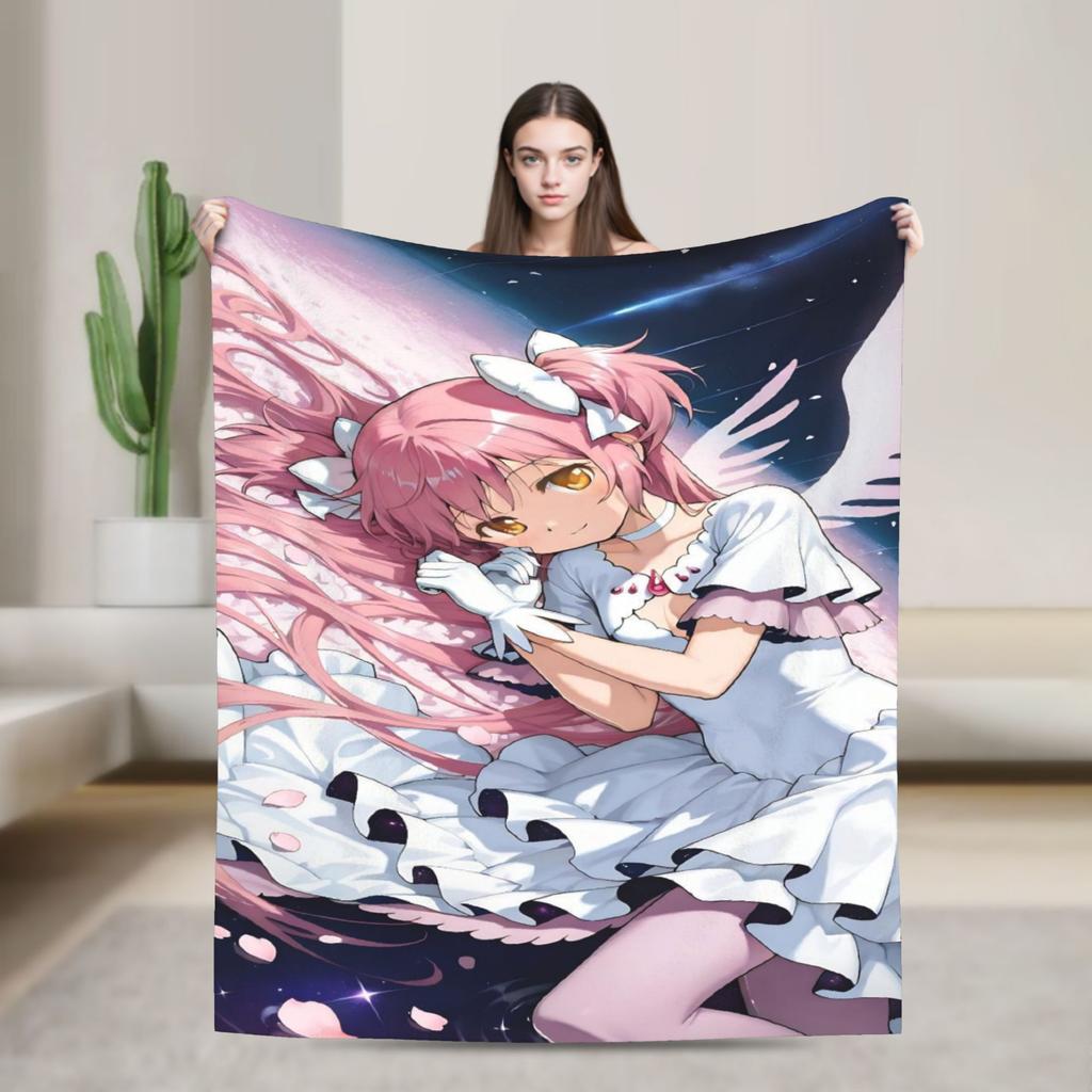 Anime Puella Magi Madoka Magica Flannel Blanket Comic Novelty Throw Blanket for Home 150*125cm Bedspread
