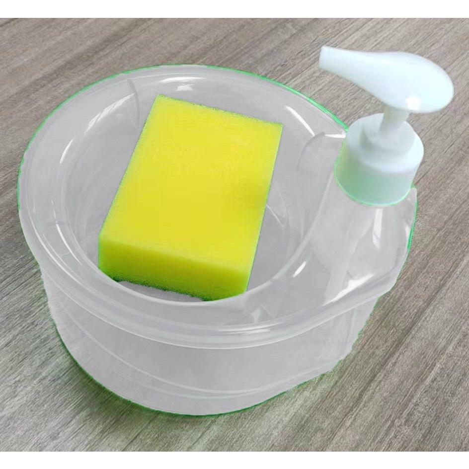Round Liquid Soap Dispenser with Sponge Dishwashing Pump Bottle Container
