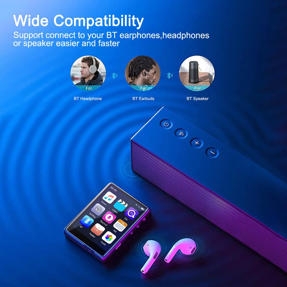 Hoparlörlü/FM Radyolu/Kayıt Cihazlı/E-kitaplı/Resimli Yüksek Sadakatli Müzik Çalar ile 2,4 İnç Dokunmatik Ekranlı Bluetooth 5.0 MP3 Çalar