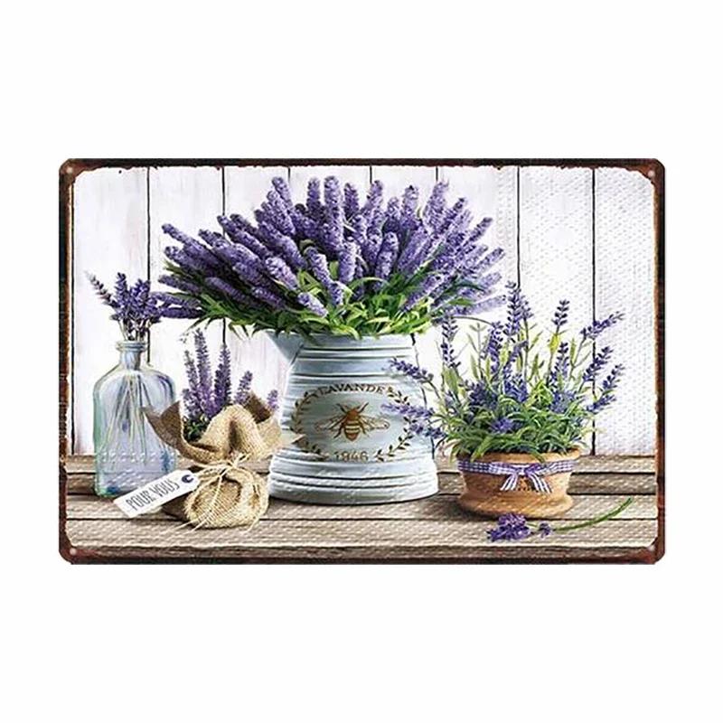 Lavender Metal Plate Flower Farmhouse Tin Signs Plaque Vintage Wall Art Poster Home Garden Decor 20x30cm