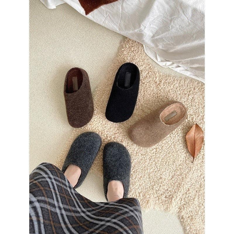 Small inner height increase thick-soled Birkenstocks high-end fluffy shoes lazy autumn and winter bag head half slippers single shoes