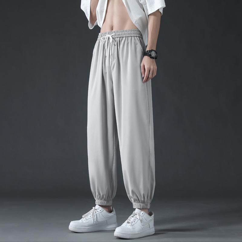 Straight ice pants men's summer solid color simple loose large size drape trousers