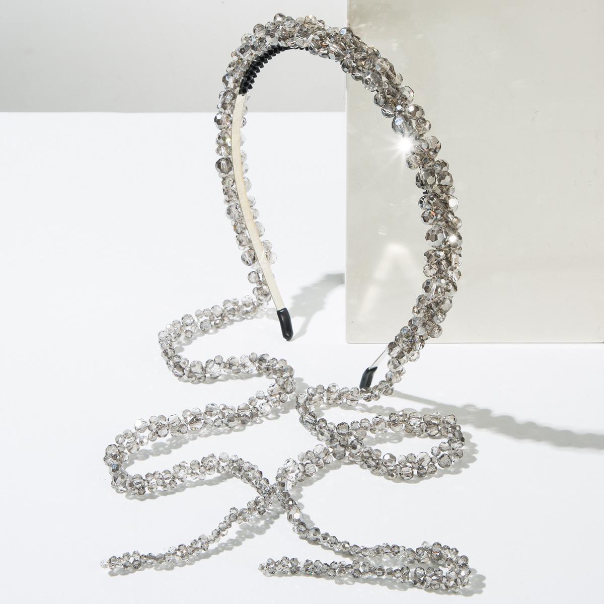 Luxurious Crystal Headband Handmade Beaded Tassel Anti Slip Hairband Hair Accessories For Women Hair Band Hoop Girl Headwear New серый