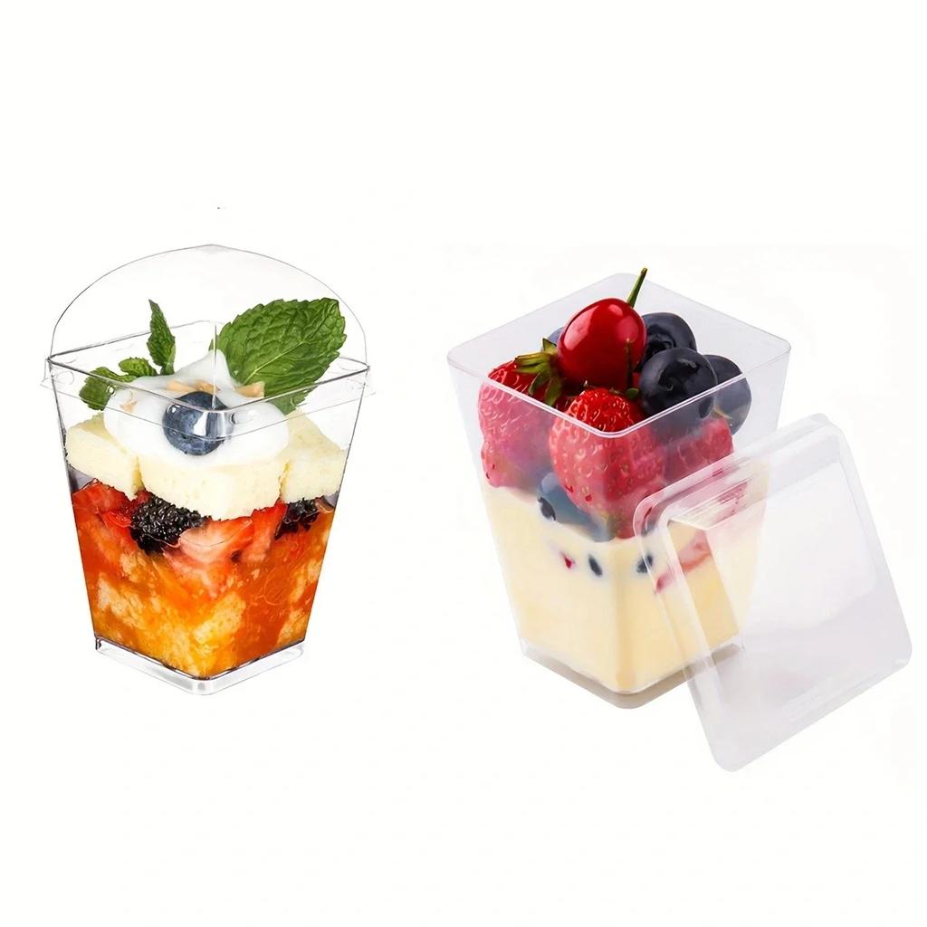 Mousse Cup, Pudding Cup, Yogurt Cup,Individual Container for Mousse Cake, Pudding and Yogurt, Transparent with Cover
