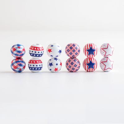 10 Pezzi Perline Colorate per Bambini Perline Sciolte Artigianato Fai da Te Gioielli Accessori Personalizzati Giorno dell'Indipendenza Stampa Bandiera Americana Perline Rotonde Perline di Legno