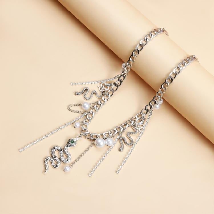 Sophisticated Snake Shape Pearls Pendant Necklace Tassels Necklace Suitable for Women Who Love Distinctive Style