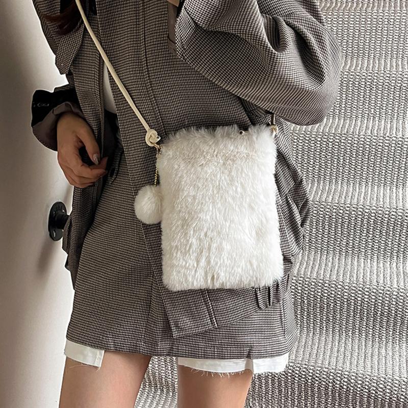 Furry Crossbody Phone Bag Women's Autumn Winter New Style Plush Shoulder Bag Soft Mobile Phone Square Pouch Female