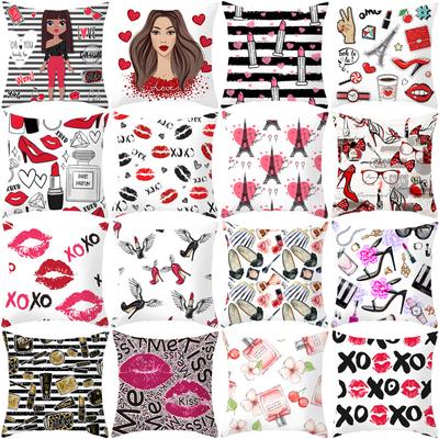 New Lip Kiss Series Valentine's Day Pillow Cover Peach Skin Printed Pillow Cover Square Sofa Cushion Cover