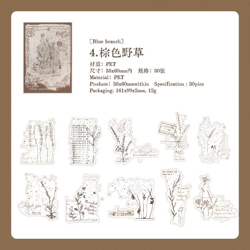 

30pcs/1 lot Sticker Retro Floral Series Plant Text Theme DIY Material Decoration Stickers