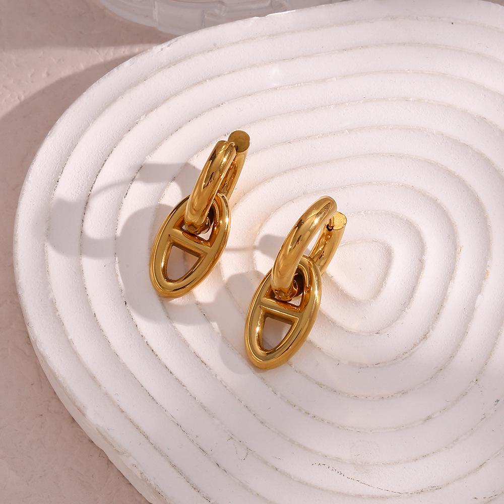 18K Gold Schweinenasen-Anhänger Ohrringe - Europäisch & Amerikanisch Minimalistisch Titanstahl Nischendesign