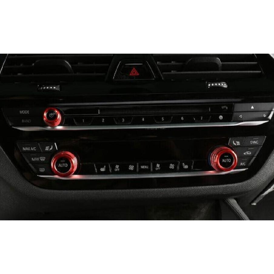 For BMW 5 Series G30 2018- Red Aluminum Middle Console Ac Knob Cover Trim 3X