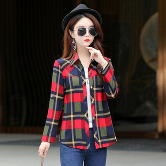 Women's 2025 Autumn/Winter Fleece-Lined Plaid Shirt: Thick, Slimming, Long-Sleeve Cotton Shirt