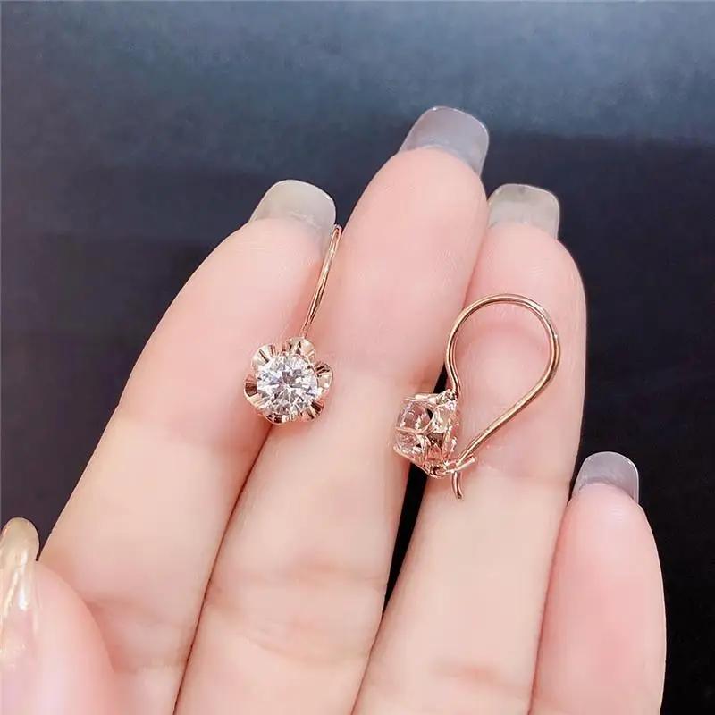 Exquisite Party Earrings Small Sweet Red Crystal Flower Earrings for Women Zircon Charms Copper Plated Rose Gold Zircon