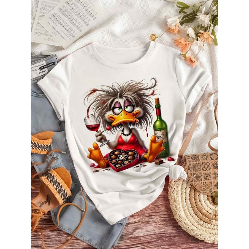 Women's Patterned T-shirt Fashionable Duck Casual Round Neck Short Sleeved Top Summer Casual Shirt