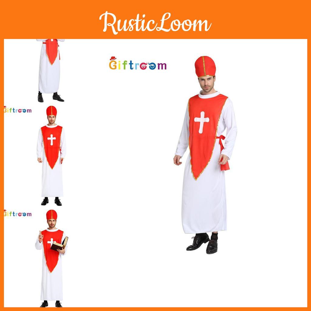 Halloween Themed Party Costume For Men Featuring Creepy Red Cross Priest Design
