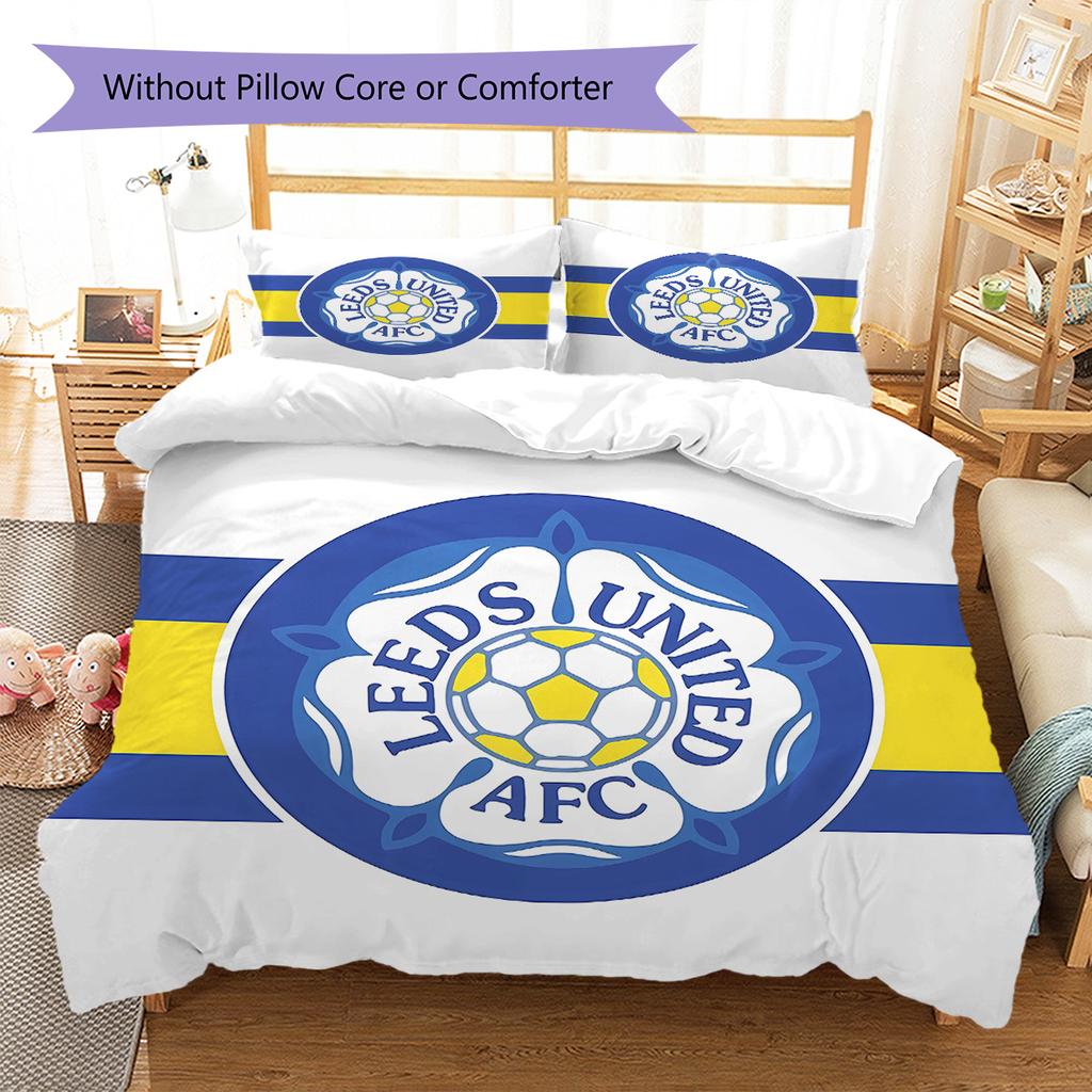 Ložní prádlo se vzorem fotbalového klubu Leeds United, Sada přikrývky Povlak na přikrývku Povlak na polštář Domácí narozeninový dárek (1 * povlak na peřinu + 2 * povlak na polštář, bez jádra)