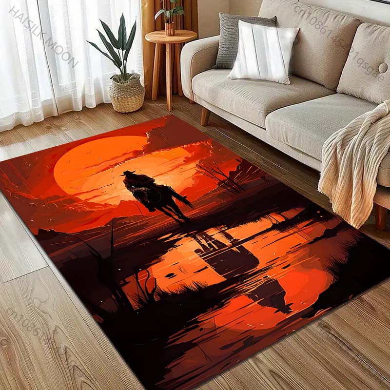 1PC Horseman with Red Sunset Carpet for Living Room Bedroom Sofa Home Decor Rus Non-slip Floor Mat Luxury Gift