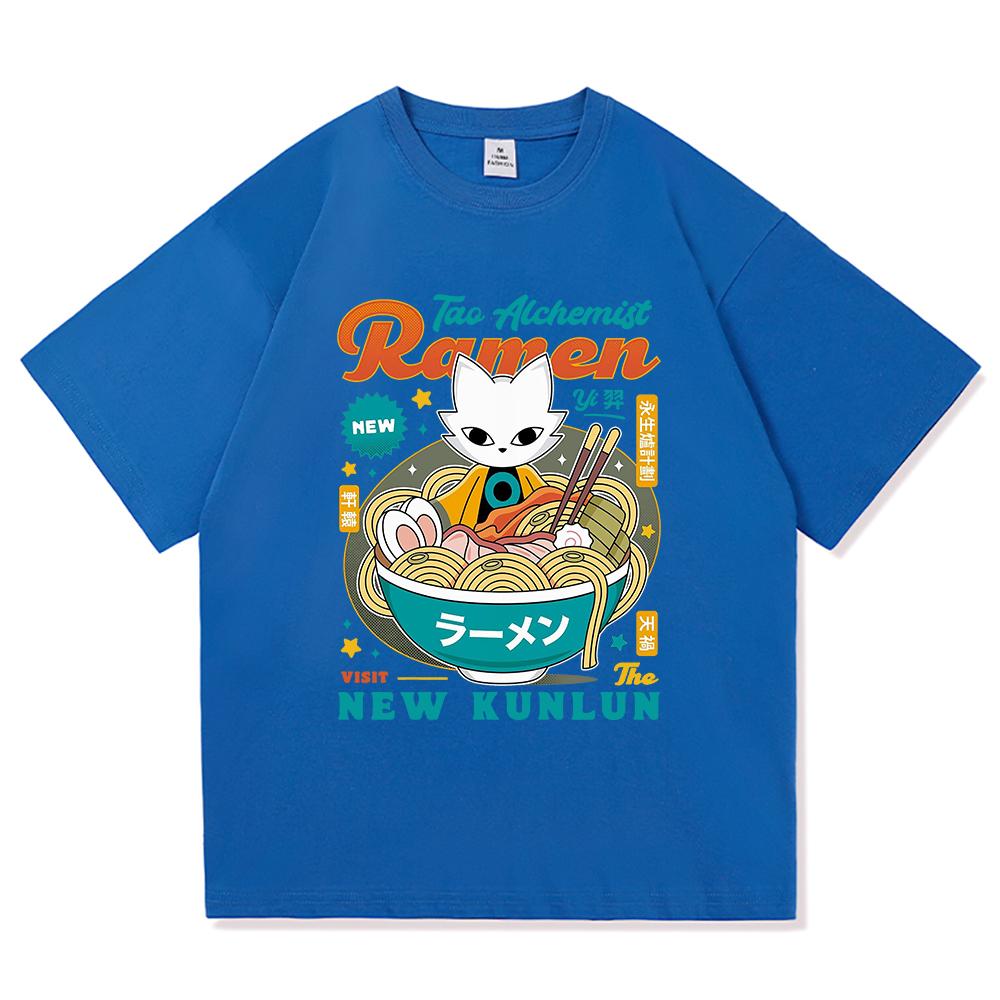 Funny Cute Nine Sols Yi Ramen T Shirt Men/Women Japanese Anime Noodles T-Shirt Unisex Video Game Vintage Sand Cotton Tees Shirts
