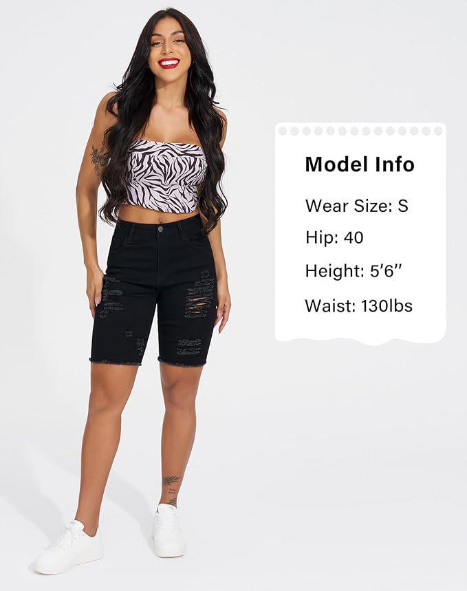 Women s High-Waisted Ripped Denim Capri Shorts S