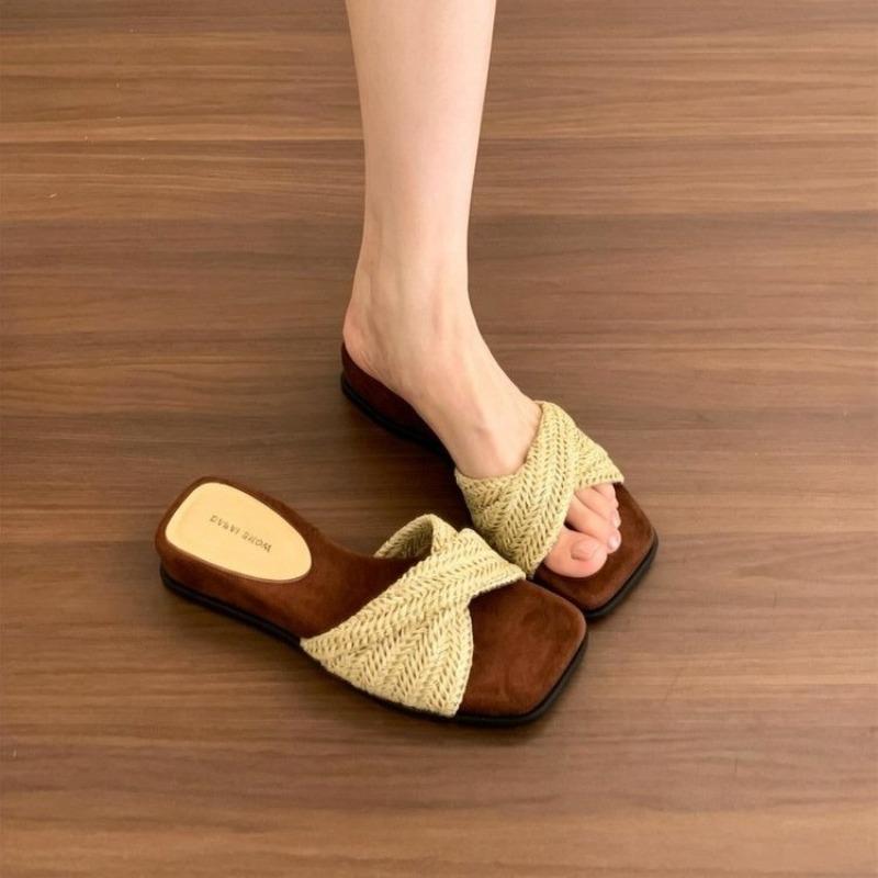 French Cool Slippers Women's Shoes Summer New Wedges Sandals One-word Slippers Beach Shoes Women's High-end Wear