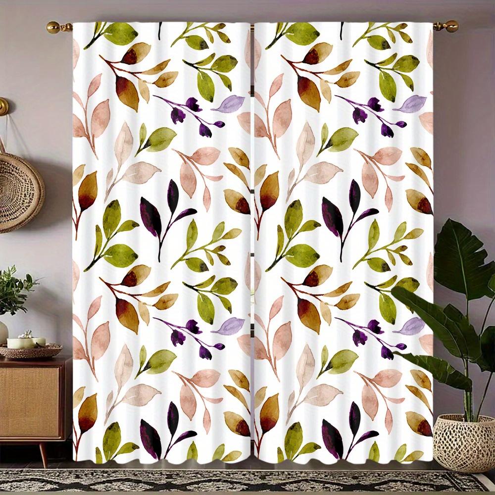 

2Pc Autumn Leaves Watercolor Pattern Curtains, Polyester Fabric, Machine Washable, Suitable For Bedroom, Living Room Decoration 53x116cm &2pc