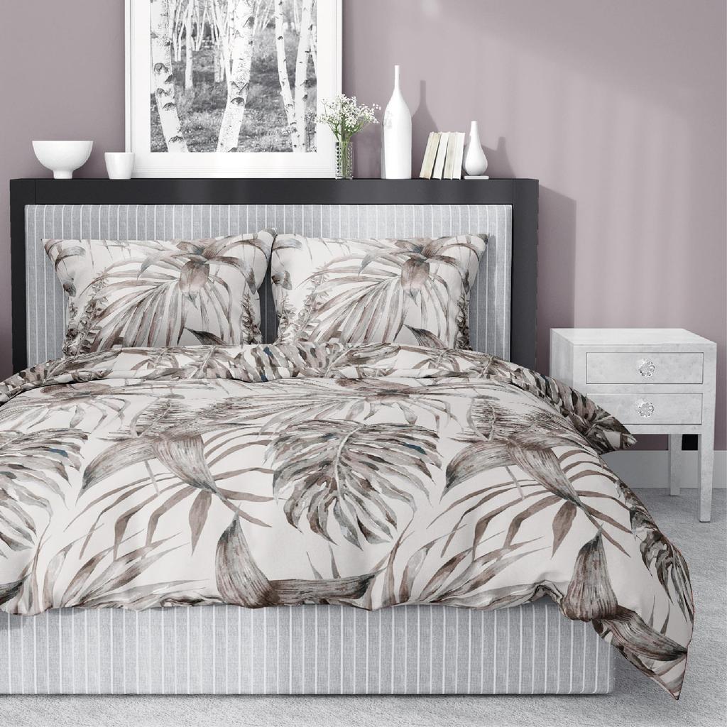 Satin bedding 160x200 leaves beige ash