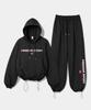 [Set] Sports String Oversized Hoodie + Single-Pleat String Pants - Black