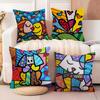 Taie d'oreiller Coton Lin Carrée Fermeture Éclair Taie d'oreiller Décoration Maison Salon Pop Art R-Romero Britto 3