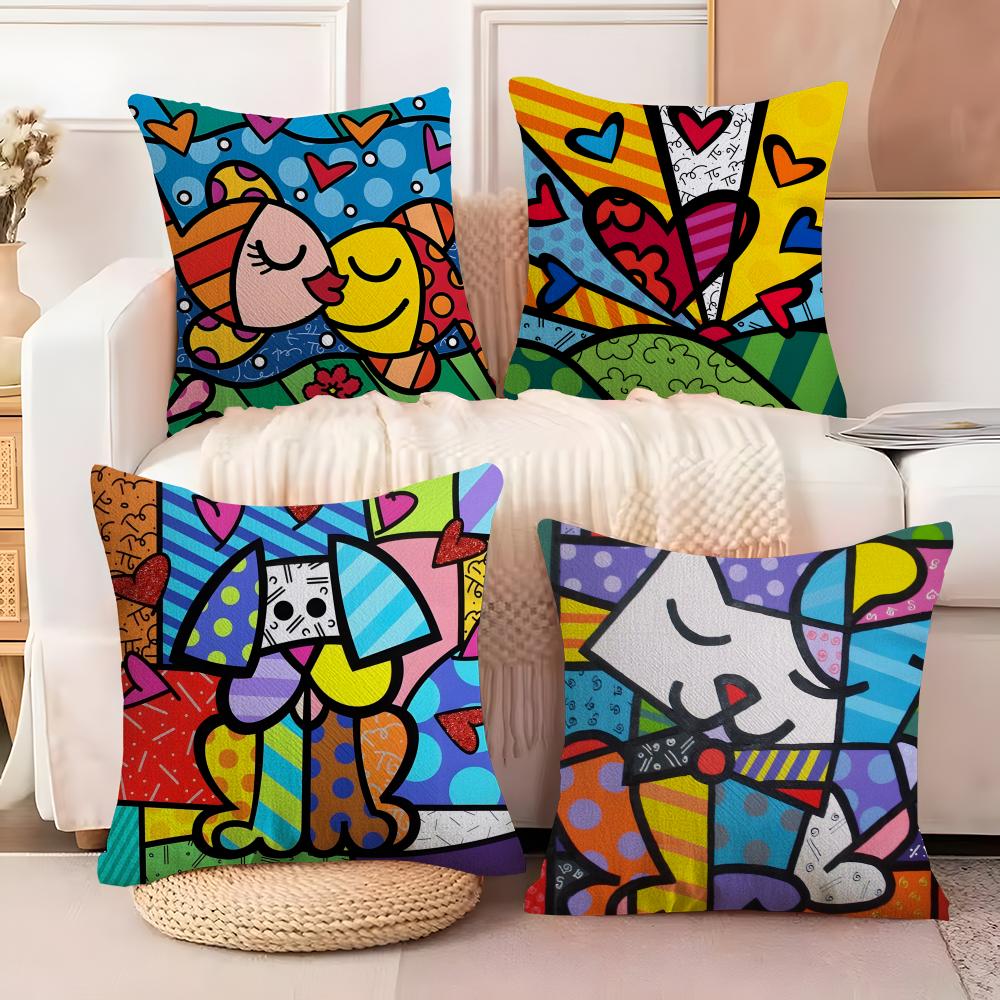 Taie d'oreiller Coton Lin Carrée Fermeture Éclair Taie d'oreiller Décoration Maison Salon Pop Art R-Romero Britto 3