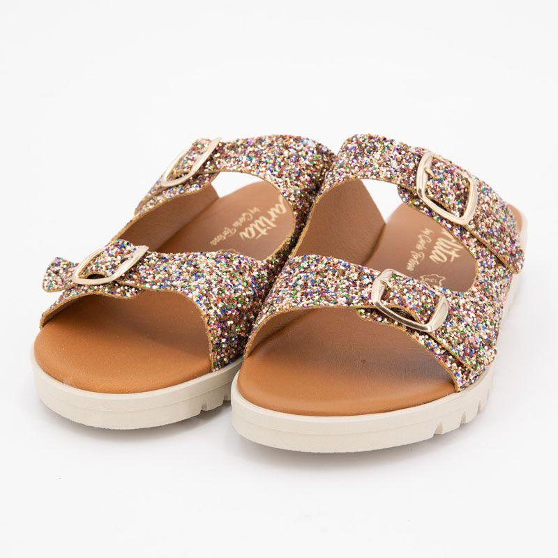 Mules glitter arc en ciel platino double boucle Enfant CARLA TORTOSA