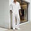 Men's Linen Long Sleeve Shirt and Pant Set Two-Piece Casual Outfit for Summer